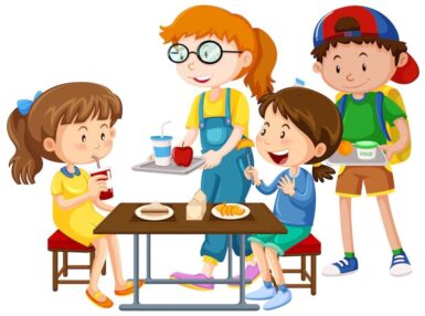 des enfants mangent ensemble