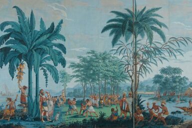 Joseph Dufour, Les Sauvages de la Mer Pacifique, 1804, Papier peint panoramique imprimé à la planche, Mâcon, Musée des Ursulines, inv. 17041 Au jardin des Héspérides